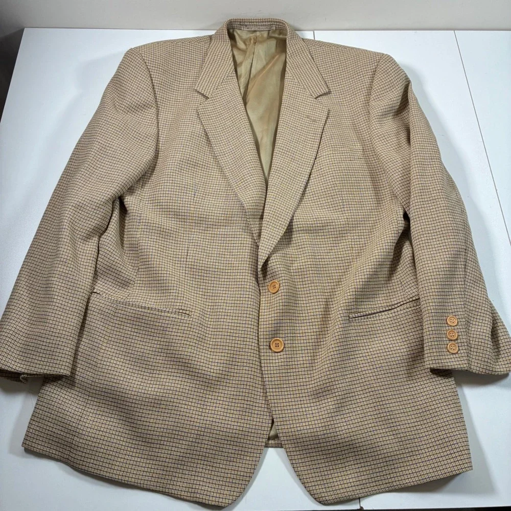 Ermenegildo Zegna Wool Silk Blazer 46R Tan‎ Check Sport Coat Saks Fifth Avenue